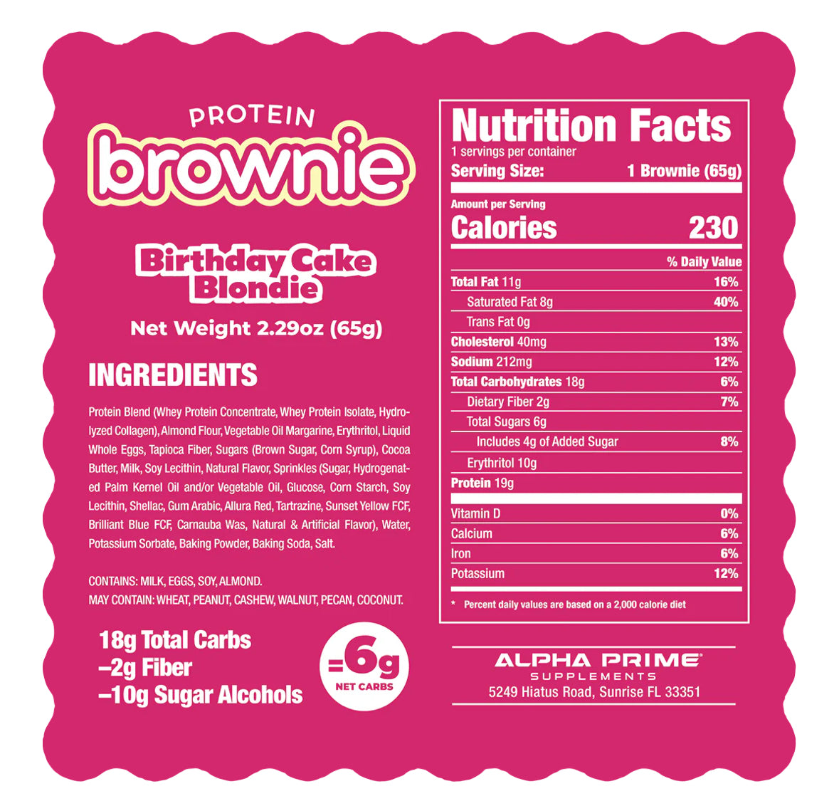 Prime Bites Protein Brownie - Birthday Cake